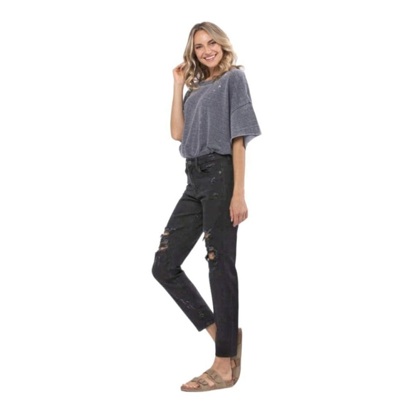 JUDY BLUE Loose Fit Distressed Black High Waist Jeans NWT Sz 20 W - Picture 6 of 15